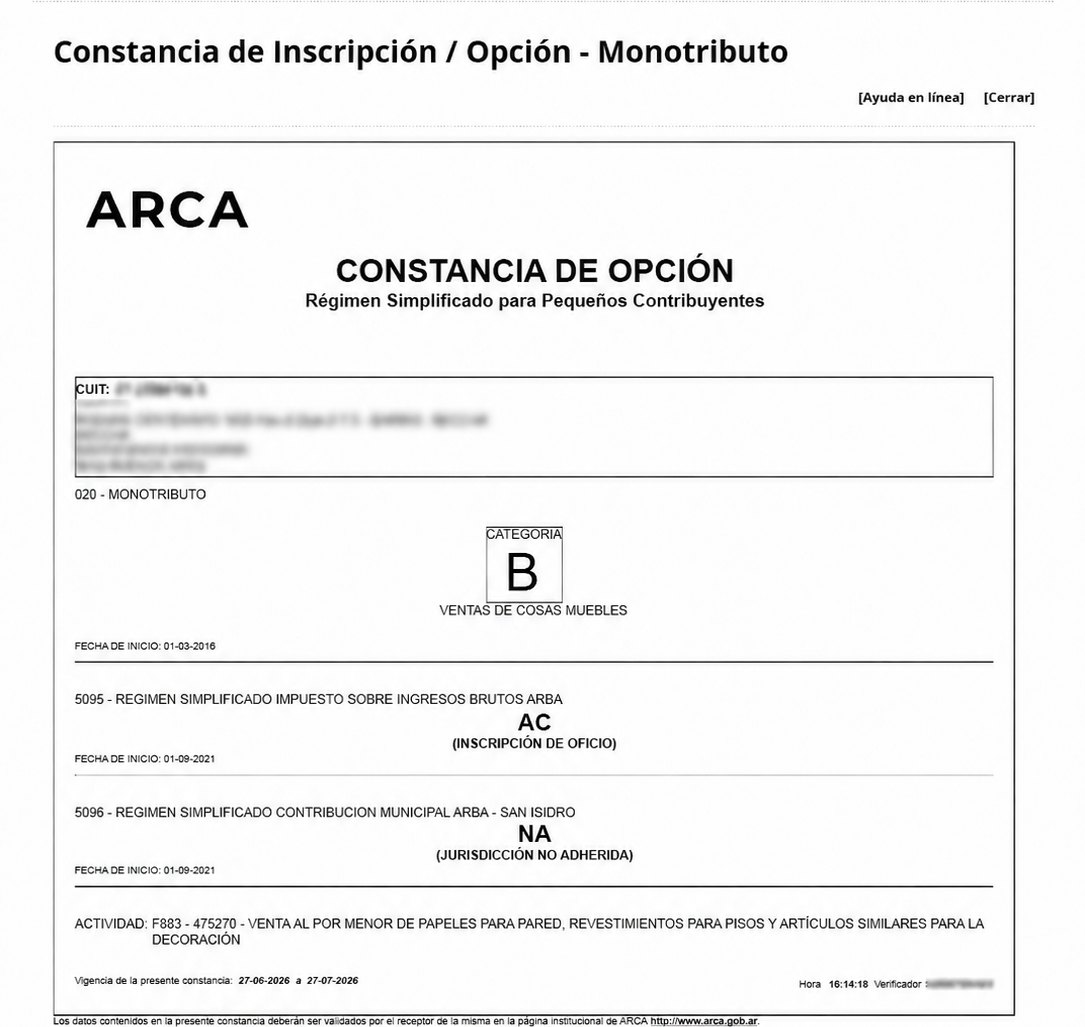 Constancia de inscripción al Monotributo